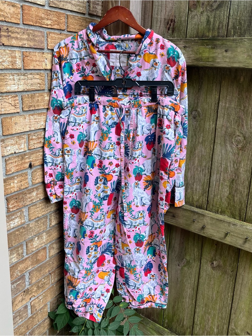 Printfresh Pink Dog Floral Button-Up Pajama Set
